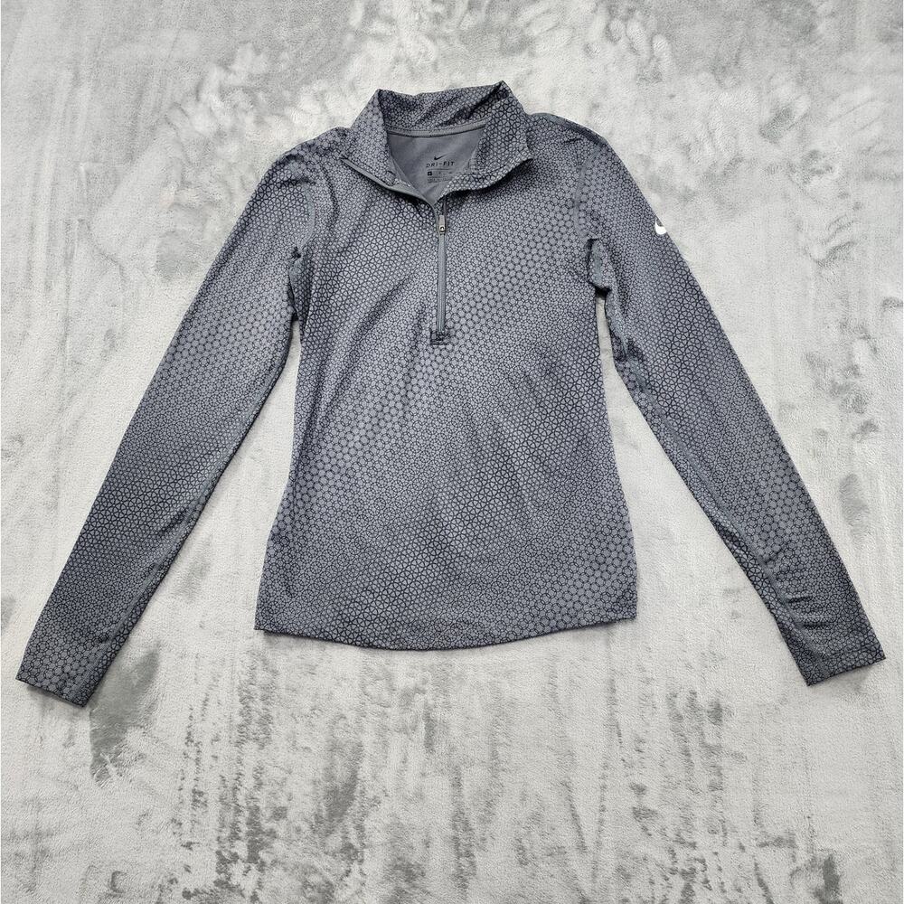 Nike Jacket Womens S‎ Gray Geometric Hyperwarm Fleece Lined 1/4 Zip Running Gym